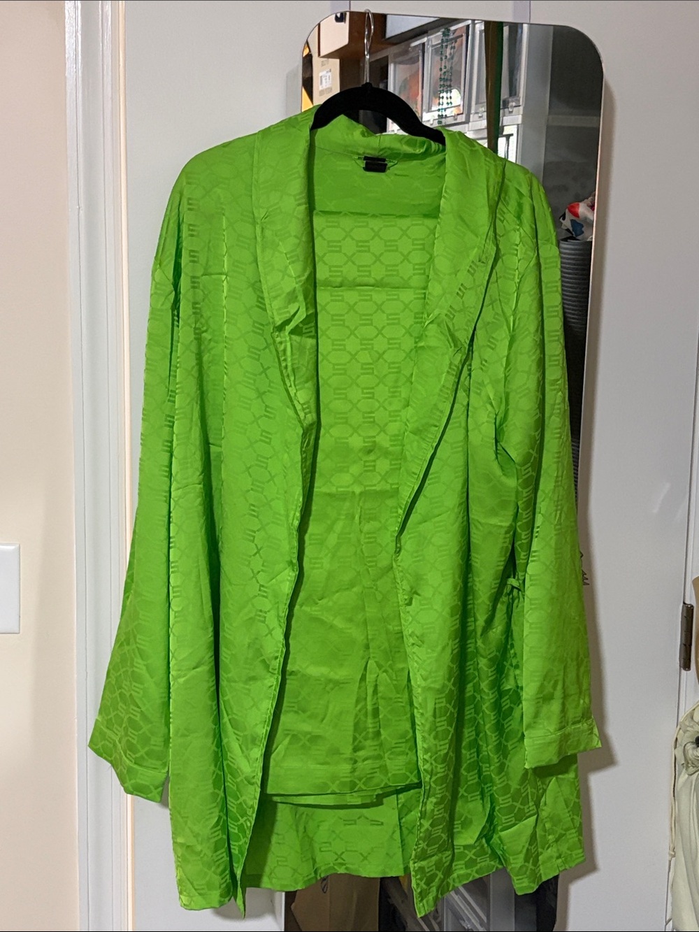 Savage X Fenty Lime Green Satin Men's Lounge Robe & Pants - XXL